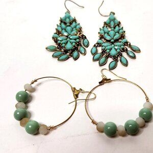 Women's Two Piece Earring Set Beaded Teal